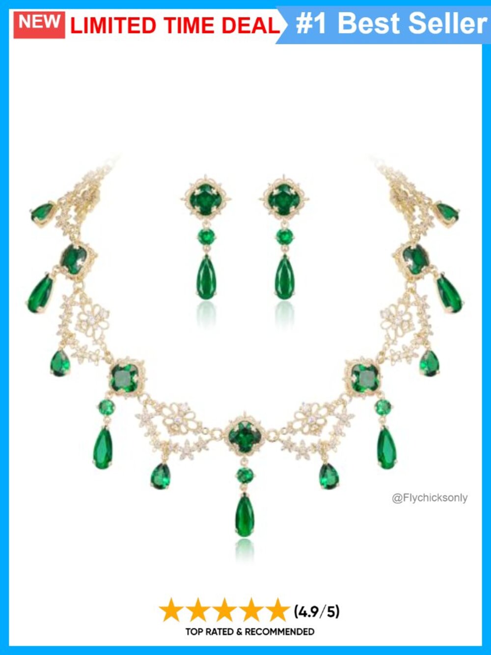 1920s Cubic Zirconia Multi Layered Collar Necklace Earrings Set Gold Tone